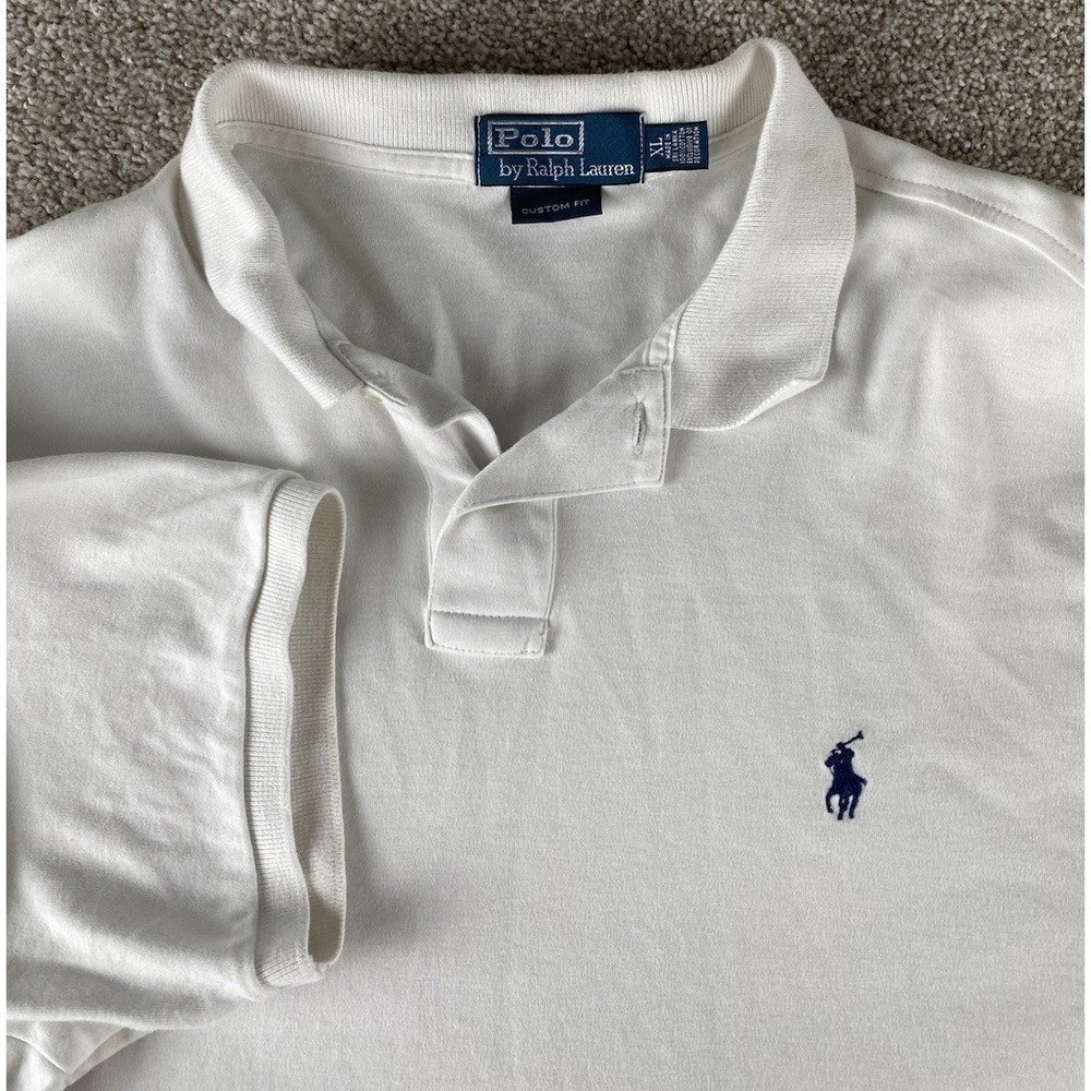 Polo Ralph Lauren Solid White Polo Shirt Dark Blue Pony Cotton Preppy Mens XL